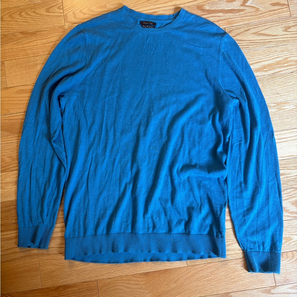 Massimo Dutti Blue Crewneck Sweater Cashmere Cotton Silk